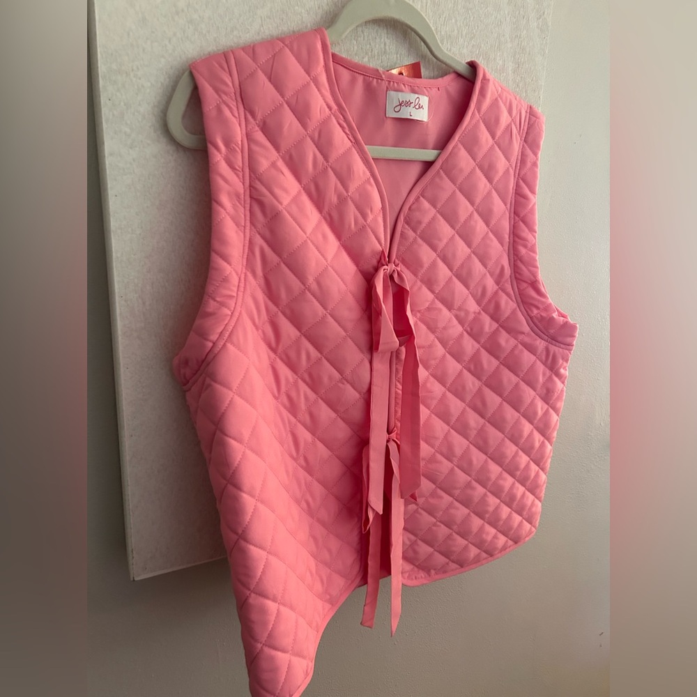 Jess Lea Pink Quilted Vest with Tie Front